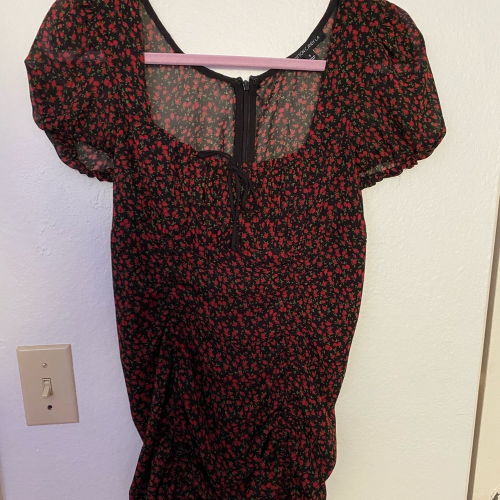 Black dress with tiny red roses